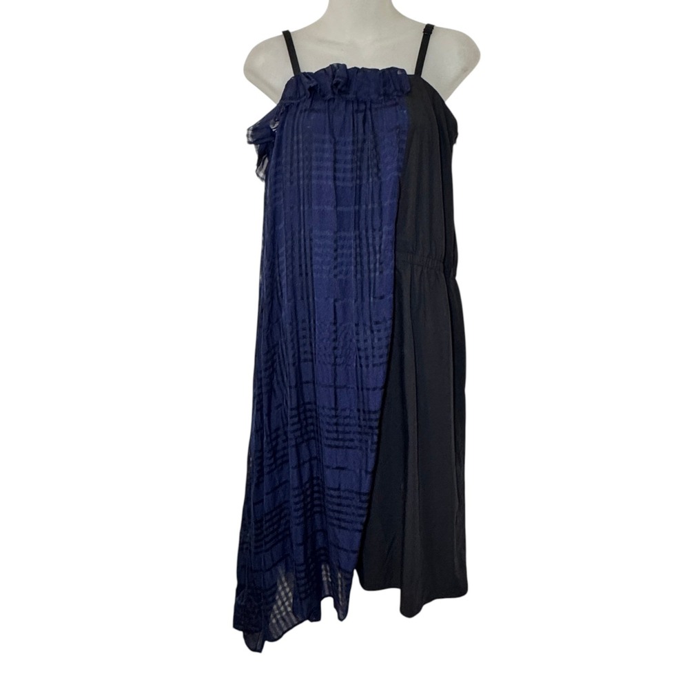 PUBLIC SCHOOL Blue Black Plaid Asymmetric Silk Cotton Dress S